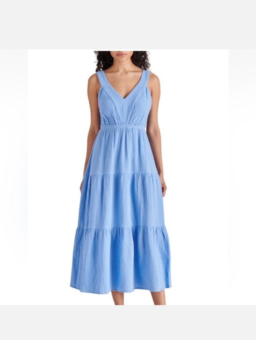Steve Madden Amira Blue Cotton Maxi Dress Sz L
